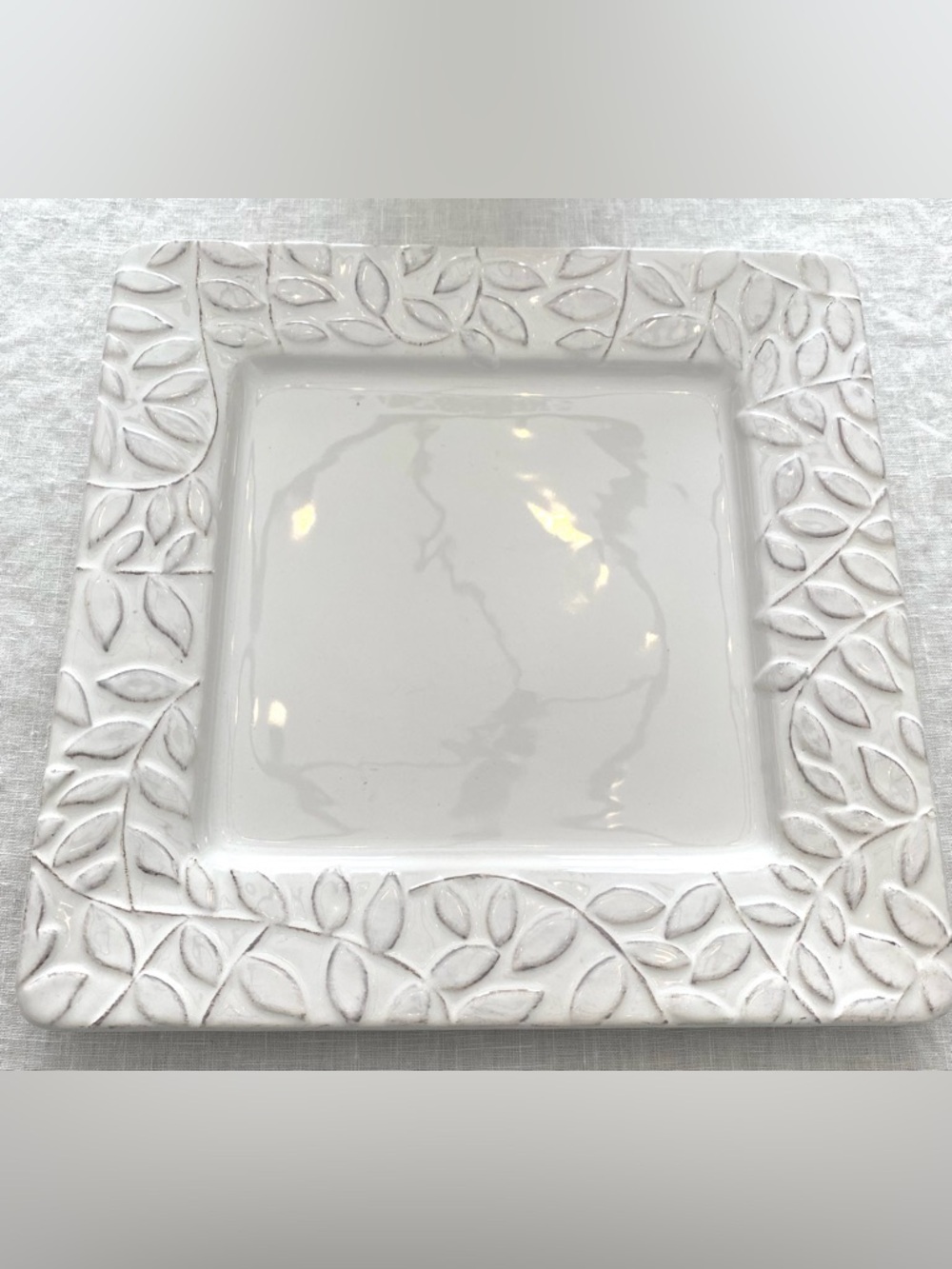 Waverly “Be Leaf Me” White Embossed Leaf Square Serving Platter